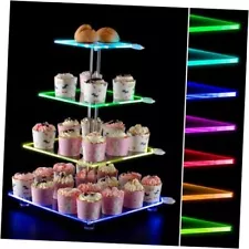 4 Tier Cupcake Stand with LED Light, 7 Color Cup Cake Stand Display Clear