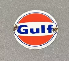 VINTAGE GULF GASOLINE PORCELAIN SIGN CAR GAS AUTO OIL