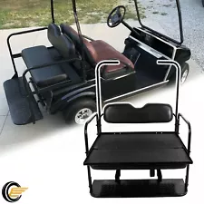 Fit EZGO TXT Golf Cart 1995+ Flip Folding Rear Back Seat with Roof Support Black