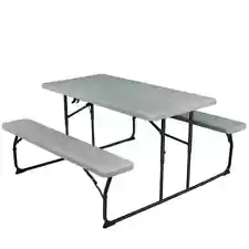 Metal Outdoor Folding Picnic Table and Bench Set for Camping BBQ