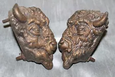 Rare Antique Pair Cast Buffalo Heads from Ansonia Mantle Clock for Parts