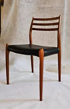 Rare Mid Centiry Modern Danish Moller Dining Chair Model 78 Teak Black Leather