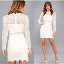 Lulus | Appetite for Seduction White Lace Long Sleeve Dress | Sz L