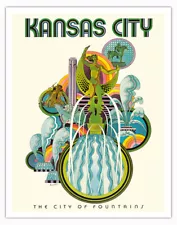 Kansas City - The City of Fountains - Vintage Travel Poster by David Klein 1960s