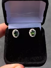 18ct gold diamond green tourmaline cluster earrings boxed