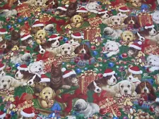 Doggy Christmas Puppy Presents Santa Hats 1 1/2 yards Basset Beagle Lab Terrier