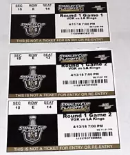 3 2018 VEGAS GOLDEN KNIGHTS NHL Stanley Cup Round 1 Playoff Ticket Stub LA Kings