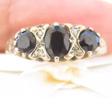 Vintage Genuine Diamond & Natural Sapphire Ring 9K Yellow Gold