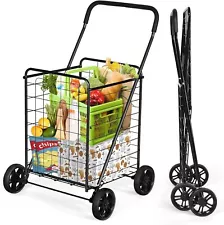 Grocery Shopping Cart, Foldable Heavy Duty Utility Cart w/Large Wheels