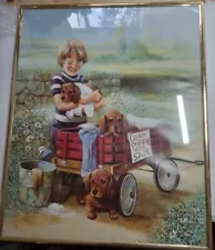 "Little Boy Clean Puppies For Sale" By Ruane Manning Framed Print