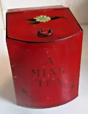 Vintage Red & Black Ming Tea Hinged Lid Tin