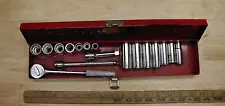 Vntg 17 Pc. Husky U.S.A. 3/8" DriveGroup,Ratchet,Extensions,13 Sockets & Box,EXC