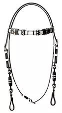 White Leather Western Headstall Bridle Hand Braided Black Rawhide Knotted 01