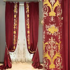 luxury red velvet embroidery thick bedroom cloth blackout curtain drape C1775