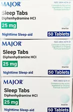 Major Sleep Tabs Nighttime Sleep Aid- 50 Tablets - 3 Pack -Exp Date 01-2027