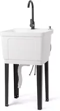 Commercial Utility Sink Laundry Tub with Faucet 19.7"W x 18.9"D White & Black