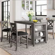 5-Piece Counter Dining Table Set Rustic Farmhouse Solid Wood Furniture Set