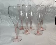 6 Hand Blown Pink Wine Thick Stem Rare Glass 8 1/2” Tall