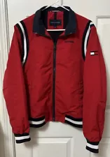 Men's Tommy Hilfiger Red White Blue Windbreaker Jacket Size Medium - Very Nice