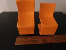 VINTAGE 2 ORANGE MODERN CHAIRS FOR 1975 BARBIE TOWNHOUSE #7825 ESTATE SALE FIND