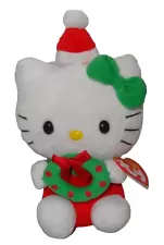 Hello Kitty Holding Christmas Wreath Ty Beanie Babies Plush Stuff Animal w/ Tag