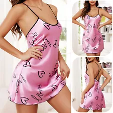 Women Satin Spaghetti Strap Nightgown Sleep Dress Sweet Heart Chemise Slip Dress