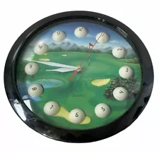 GOLF WALL CLOCK WITH GOLF COURSE SCENE AND GOLF BALL HOUR MARKERS