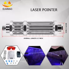 Blue Laser Pointer Visible Beam Light Torch Lazer Pen+5 Caps+4 Battery+Box 450nm