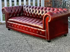 Vintage English Red Tufted Leather Chesterfield Sofa