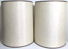 Vintage Drum Barrel Lamp Shades PAIR Textured Tan Beige Brown Trim 17" x 14"