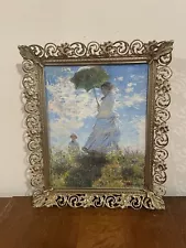 Claude Monet Woman With Parasol Art Print 10x12 Vintage Silver Metal Frame Paris