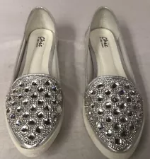 Chic By Lady Couture Womens Flat Shoes Silver Bejeweled Size 9 EUC