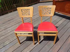 2 Vtg MCM 1960's-60's Stakmore Wooden Folding Chairs Wood Red