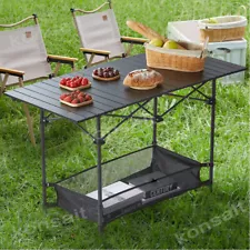 Large Aluminum Outdoor Folding Picnic BBQ Camping Table w/ Storage Basket Size L