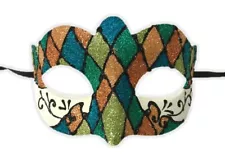 Argyle Glitter Half Mask Mardi Gras Masquerade Costume Accessory Harlequin F