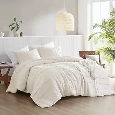 Full/Queen Porter Soft Washed Durable Pleated Comforter Set Neutral