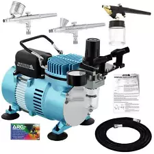 Master 3 Airbrush Set Pro Dual Fan Air Compressor Kit, Hobby, Auto, Cake, Art