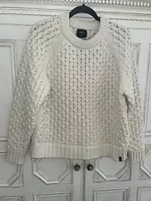 Finisterre Cable Knit Jumper Sweater - Ivory Ecru Wool Women's Size 14 EUC