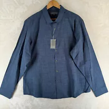 IKE Behar Men Size XL Blue Pinpoint Cotton Stretch Long Sleeve Casual Shirt