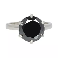 Natural Black Diamond 5.00Ct Round Shape Solitaire Ring In 925 Sterling Silver