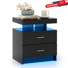 Set of 2 LED Nightstand with 2 Storage Drawers for Bedroom