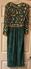 SALE Vintage Retro Art Deco Silk Sequin Boho Glam Pleated Maxi Trophy Dress 4,XS