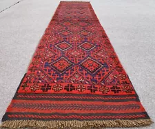 Afghan Hand Woven Mashwani Kilim Wool Area Runner Rug 10.7 x 2.5 Ft