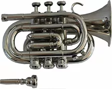 FESTIVE SALE Pocket Trumpet 3 Valve's Pro Shinning nickel With MP and Case,,