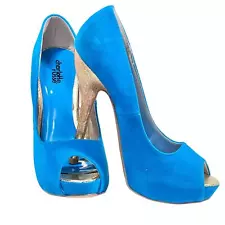 Charlotte Russe Blue Suede High Heels Shoes Women 7 Platform Pump Open Toe Suede