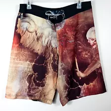 Affliction Mens Board Shorts Sz 36 Cyber Goth Skeleton Dagger Angel Wing 90s Y2K