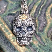 Barbara Bixby Couture Limited Hematite Silver Gold Diamond Skull Pendant