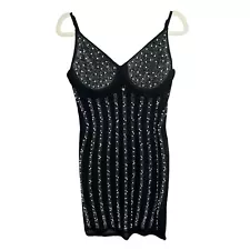 Bodycon mini dress womens size XL pearl crystal rhinestone sexy bling black lbd