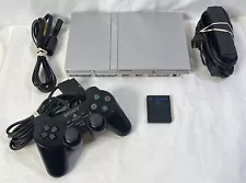 Sony PlayStation 2 PS2 Slim Silver Console Bundle Memory Card, Controller