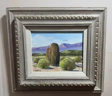 Vintage Original Carl Bray California Desert Plein Air Oil Painting With Cactus